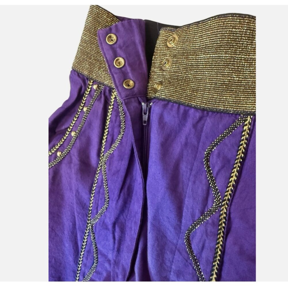 VTG Varda Garfinkel Purple Gold Funky Festival Boho Embellished Pants size M - Picture 6 of 10